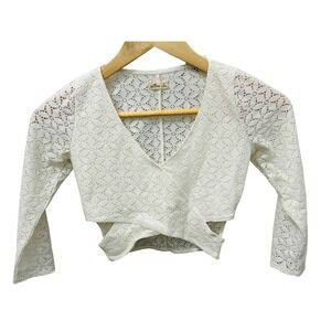 Hollister White Crochet Lace Wrap Front Long Sleeve Crop Top NWT XS